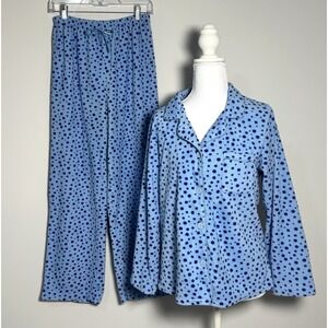 Whispers Blue Polka Dot Pajama Set Cozycore Lounge Sleepwear Button Top‎ M